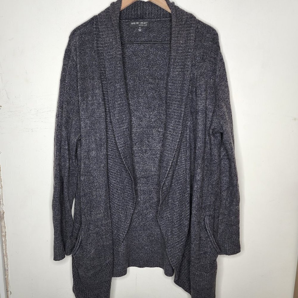 Barefoot Dreams Cozychic Lite Gray Circle Open Front Cardigan Lounge, sz 1X
